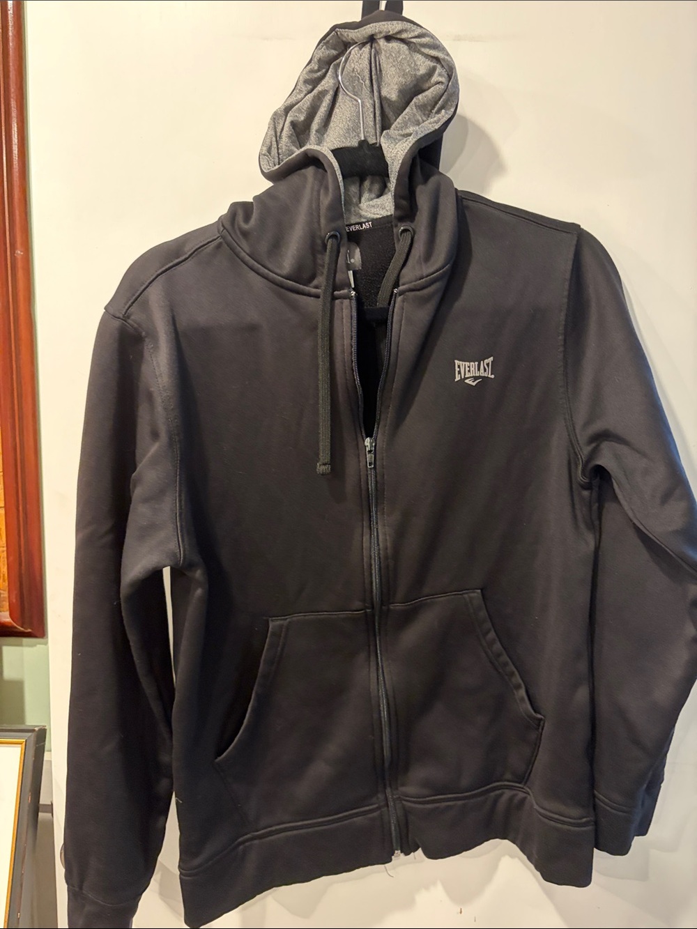 Everlast Men's Black Zip-Up Hooded Performance Jacket with Gray Lined Hood small